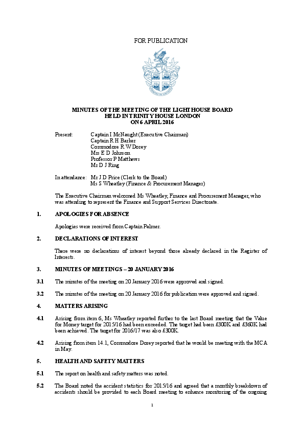 MINUTES OF LIGHTHOUSE BOARD MEETING - 6 APRIL 2016 - FOR PUBLICATION 2.pdf