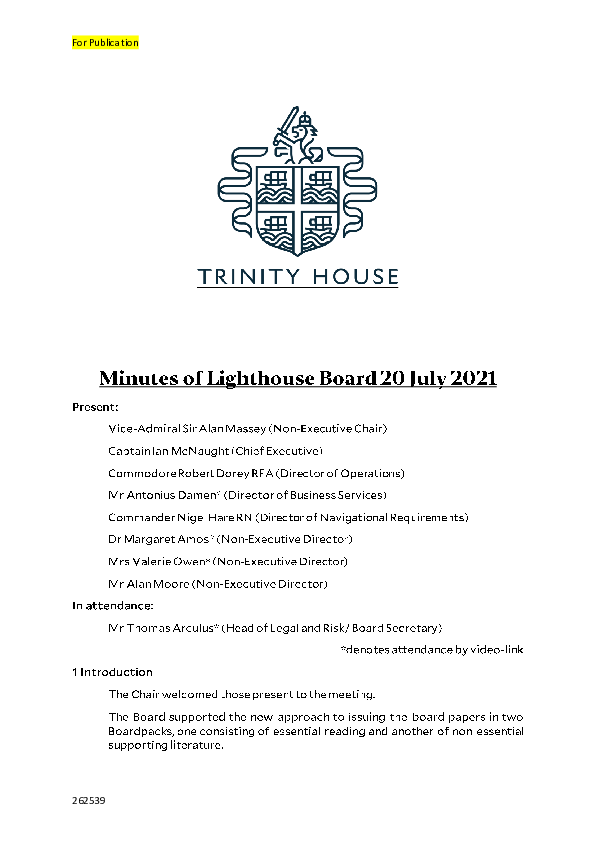 Minutes of Lighthouse Board July 2021