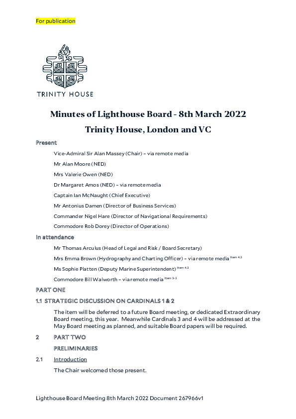 Minutes of the Lighthouse Board 8 March 2022