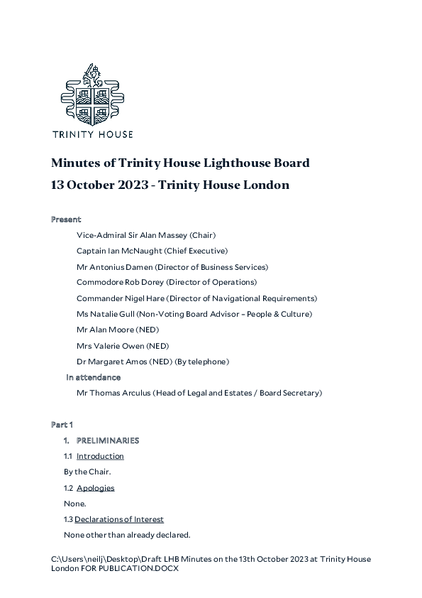 Minutes of Lighthouse Board 13 October 2023