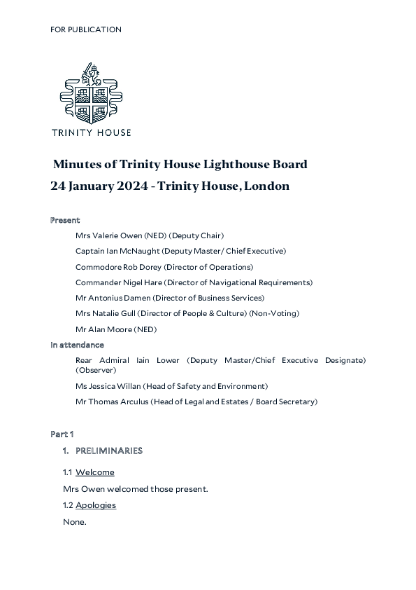 Minutes of Lighthouse Board 24 January 2024