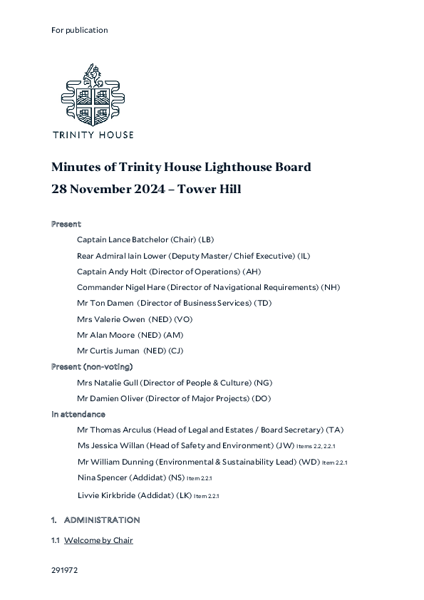 Minutes of Lighthouse Board 28 November 2024