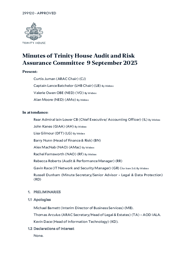 Minutes of ARAC 9 September 2025