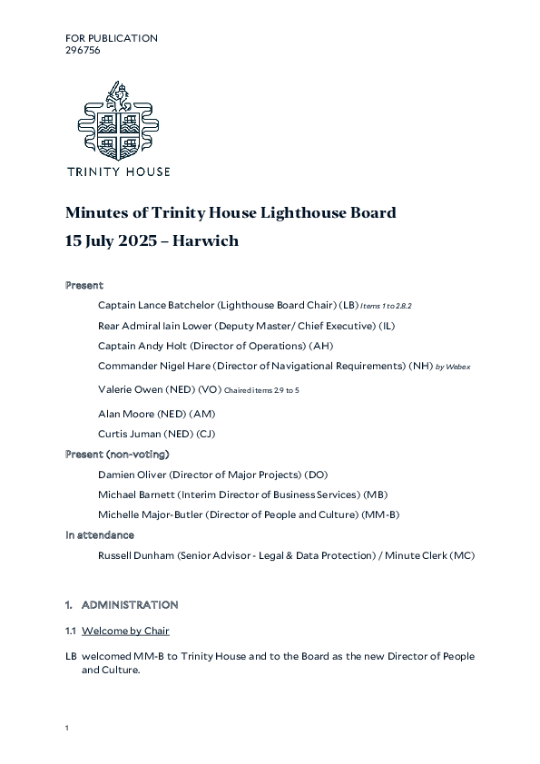 Minutes of Lighthouse Board 15 July 2025